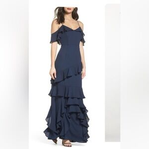 Wayf Navy Cold Shoulder Maxi Dress